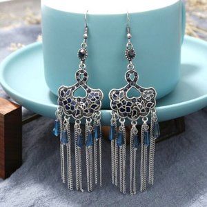 Gothic Floral Tassel Chain Drop Earrings